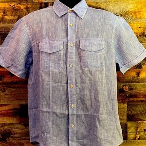 BUGATCHI Blue Button-up S/S Shirt, Exclusive Fabrics, Mother of Pearl buttons